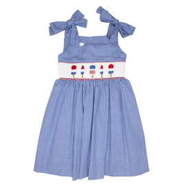Lulu Bebe Jackie Patriotic Popsicle Smocked Waist Dress