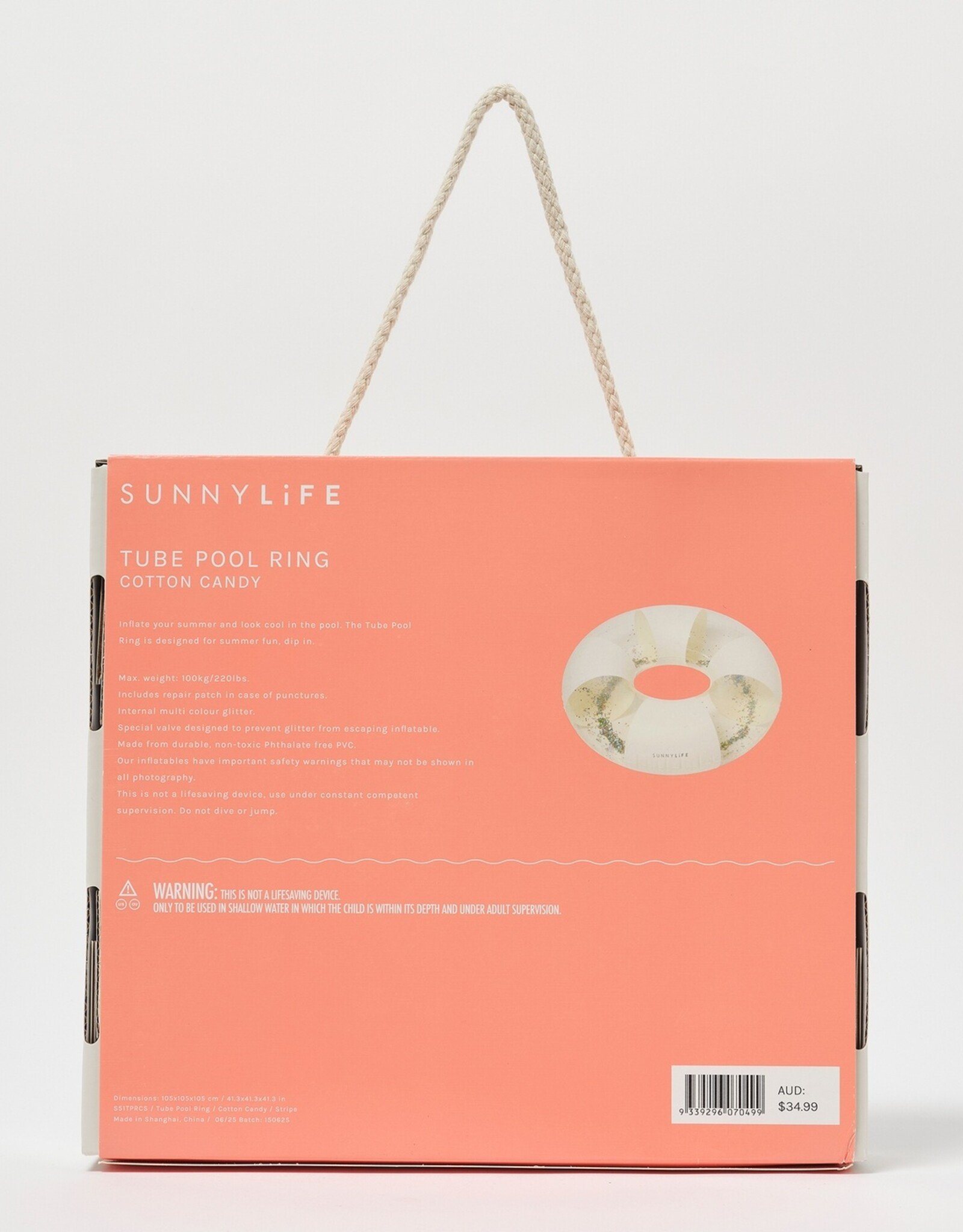 Sunnylife Tube Pool Ring Cotton Candy Stripe