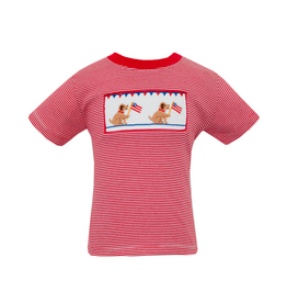 Anavini Americana Puppy Red Stripe Smocked Shirt
