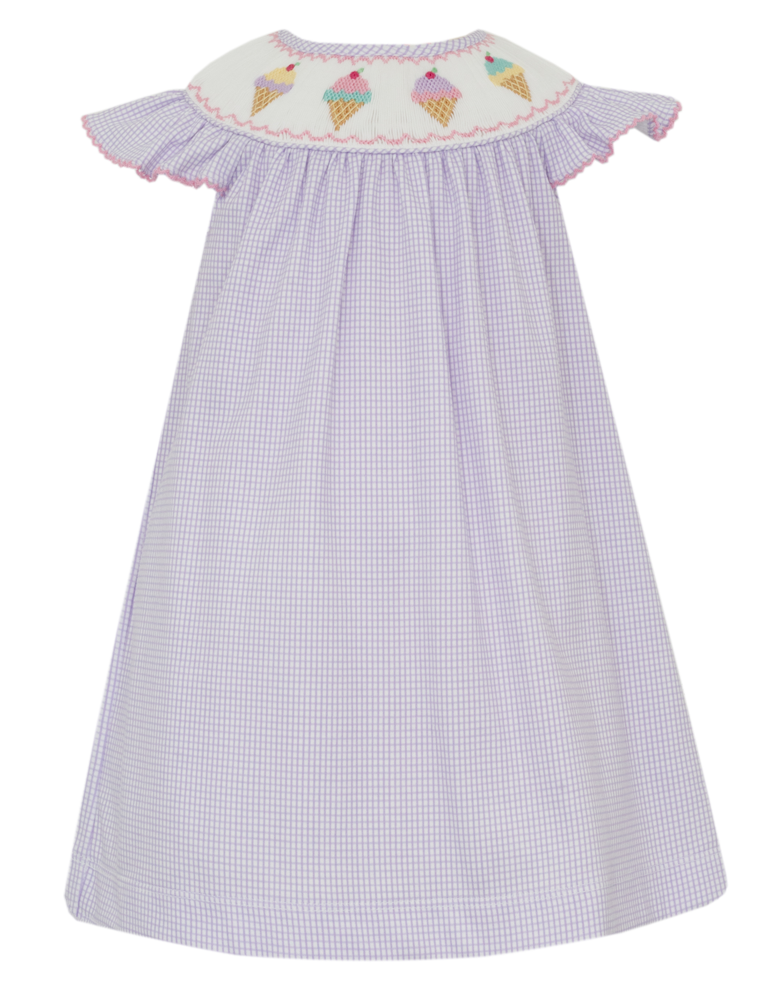 Petit Bebe 431R Lilac Gingham Kinit Ice Cream Dress