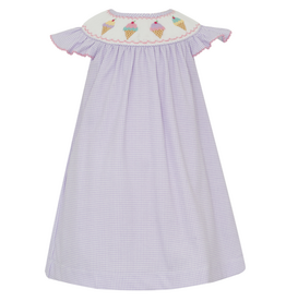 Petit Bebe Lilac Gingham Kinit Ice Cream Dress