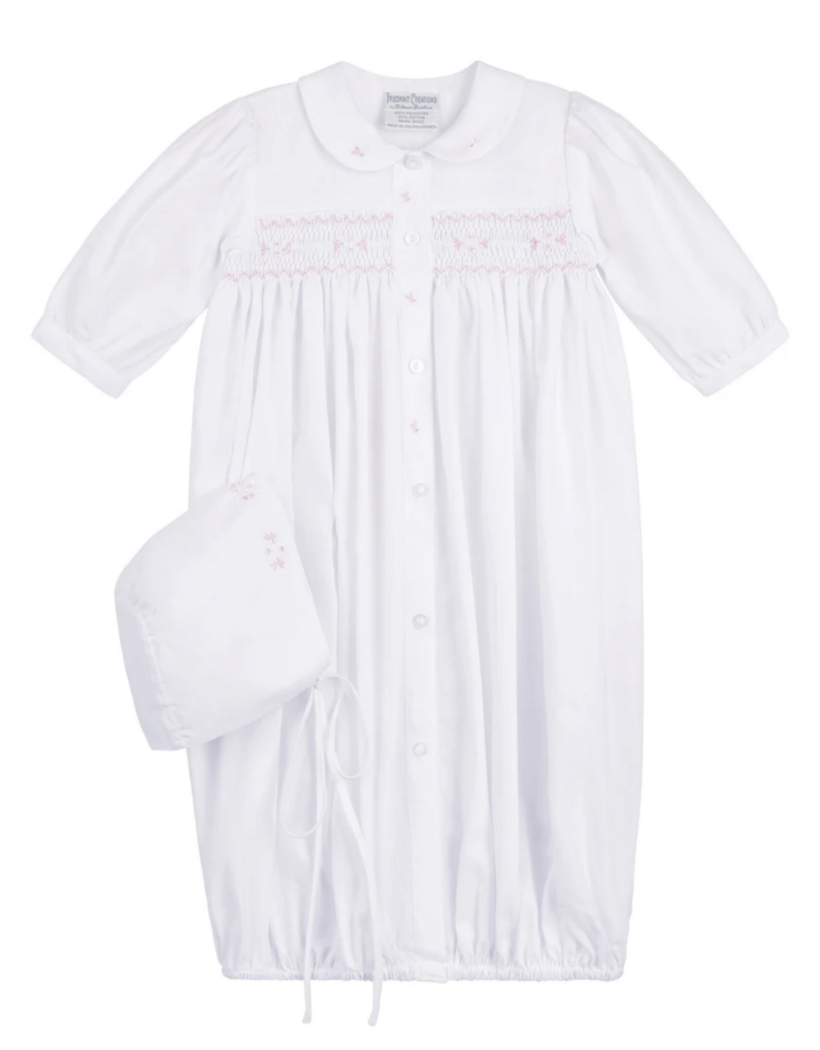 Feltman Brothers NB1188 White/Pink Smocked gown w/Hat