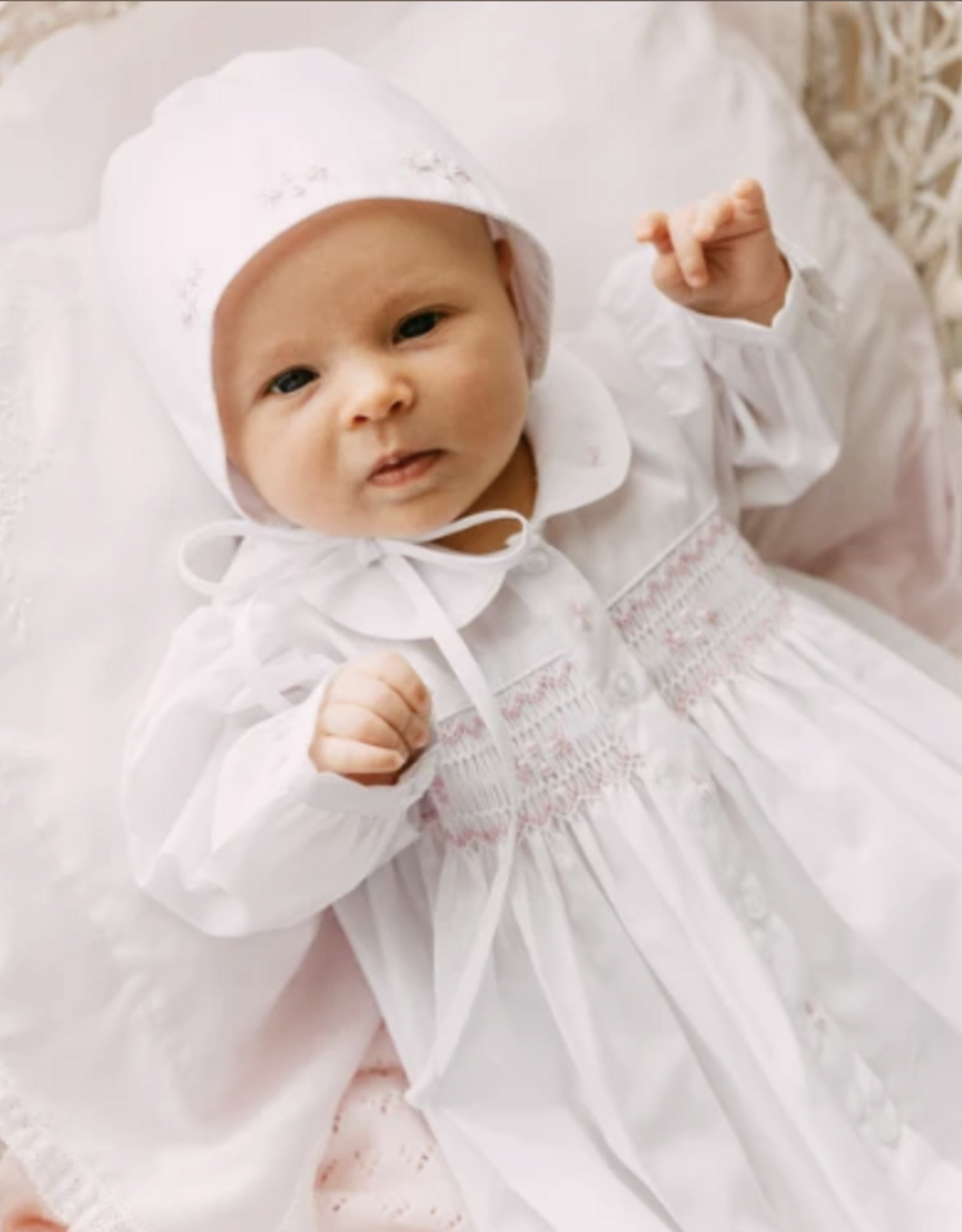 Feltman Brothers NB1188 White/Pink Smocked gown w/Hat