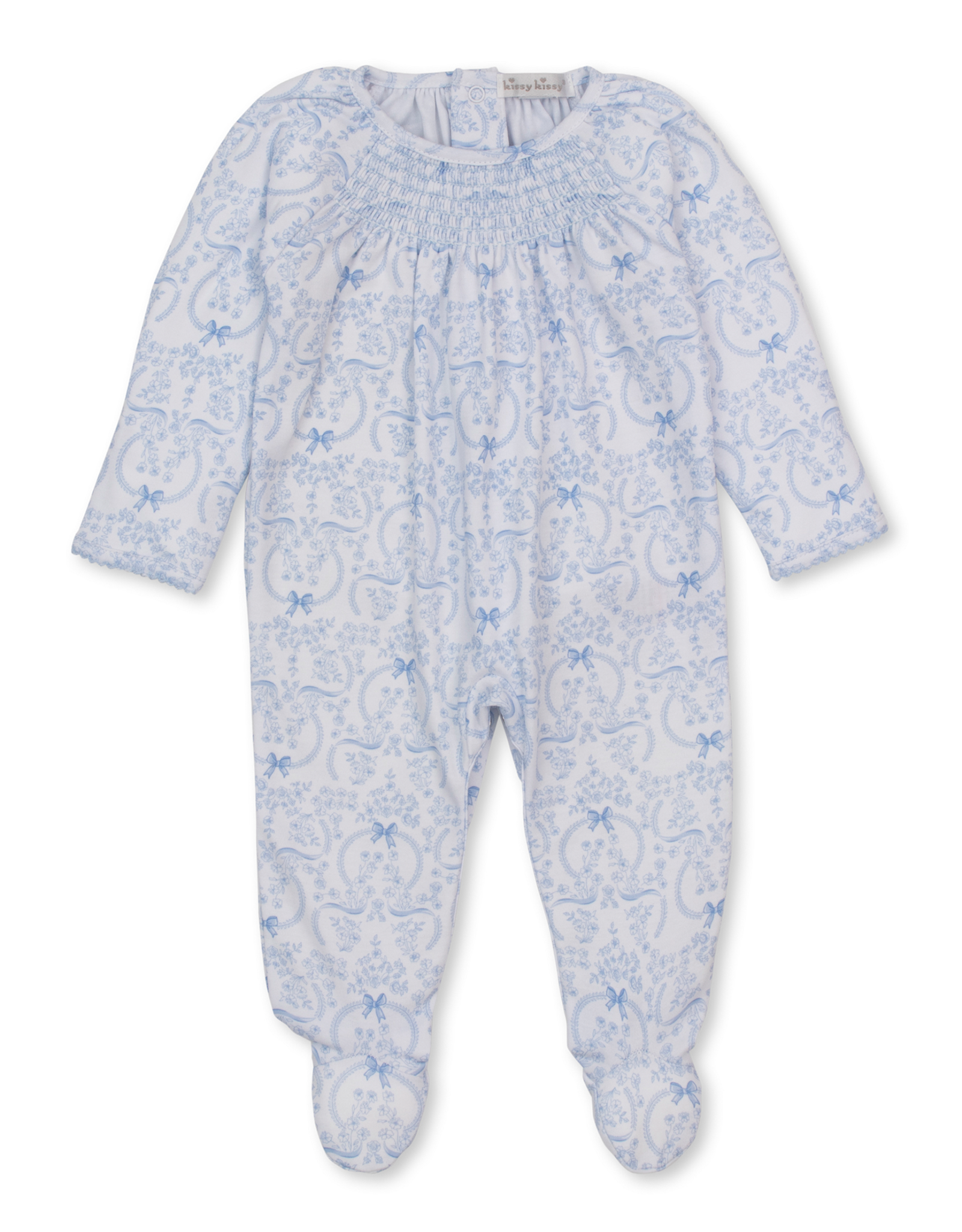 Kissy Kissy Delicate Blooming Bows BLUE Smocked Footie