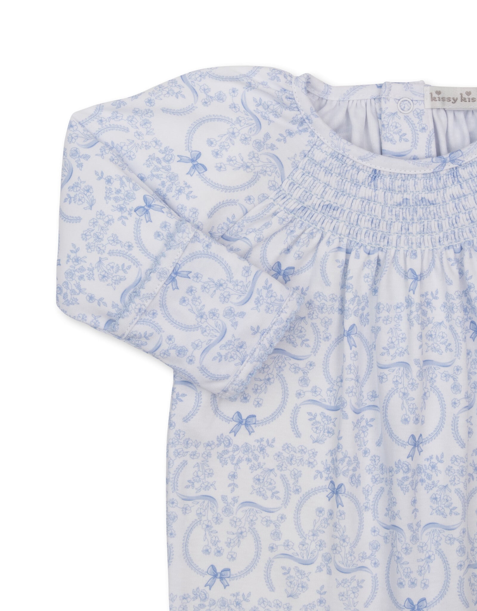 Kissy Kissy Delicate Blooming Bows BLUE Smocked Footie