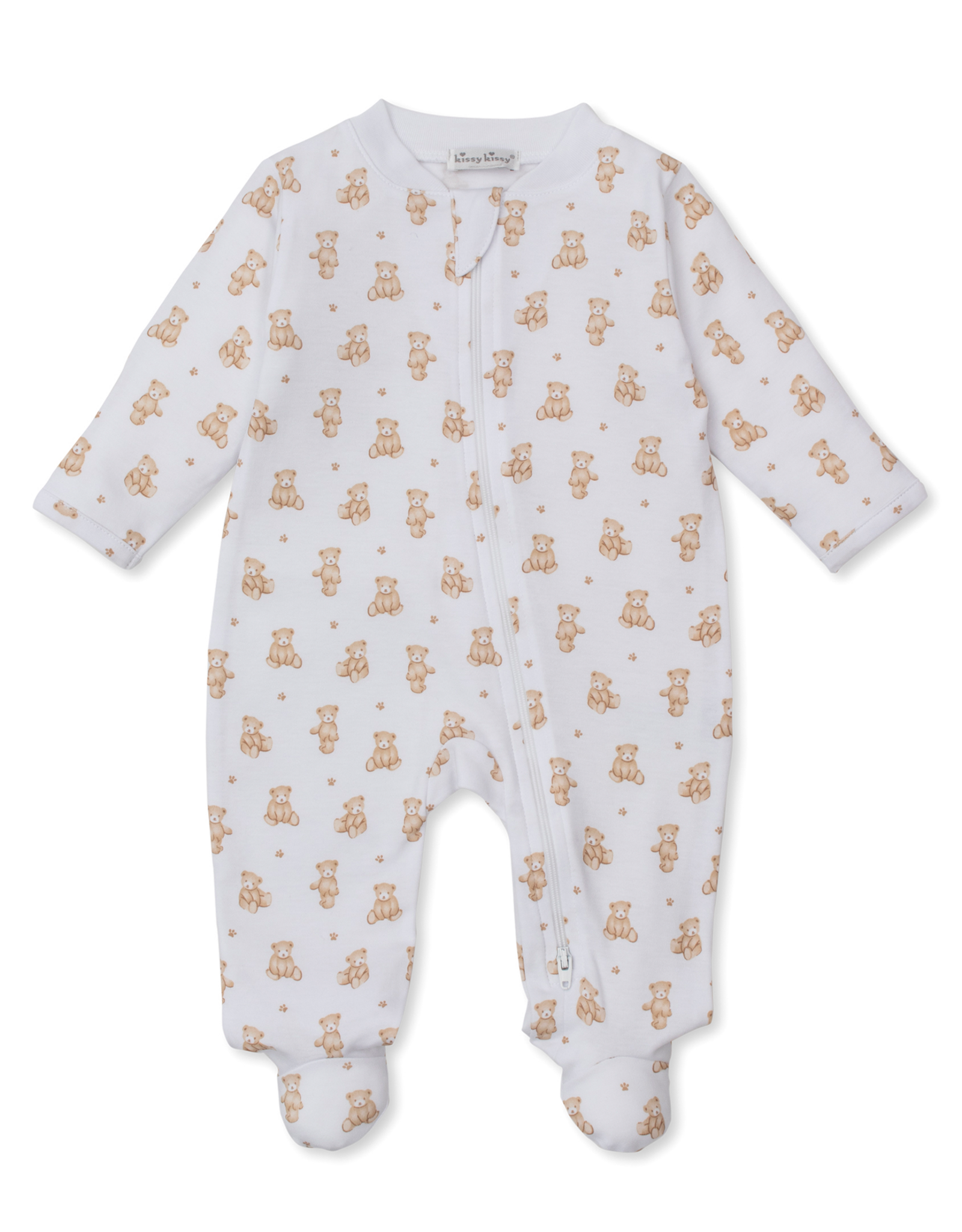 Kissy Kissy Teddy Bears Tan Print Zip Footie