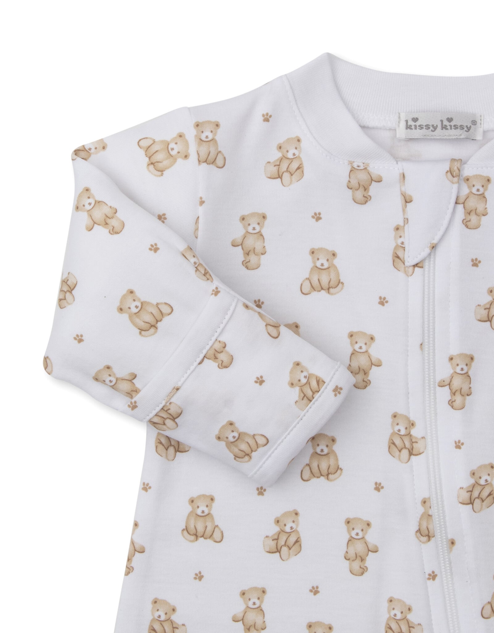 Kissy Kissy Teddy Bears Tan Print Zip Footie