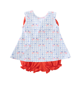 James and Lottie Lottie Bloomer Set Patriotic Gingham Knit