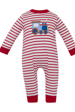 Claire and Charlie 5052H Red Train Applique Romper