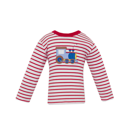 Claire and Charlie Red Train Applique Shirt