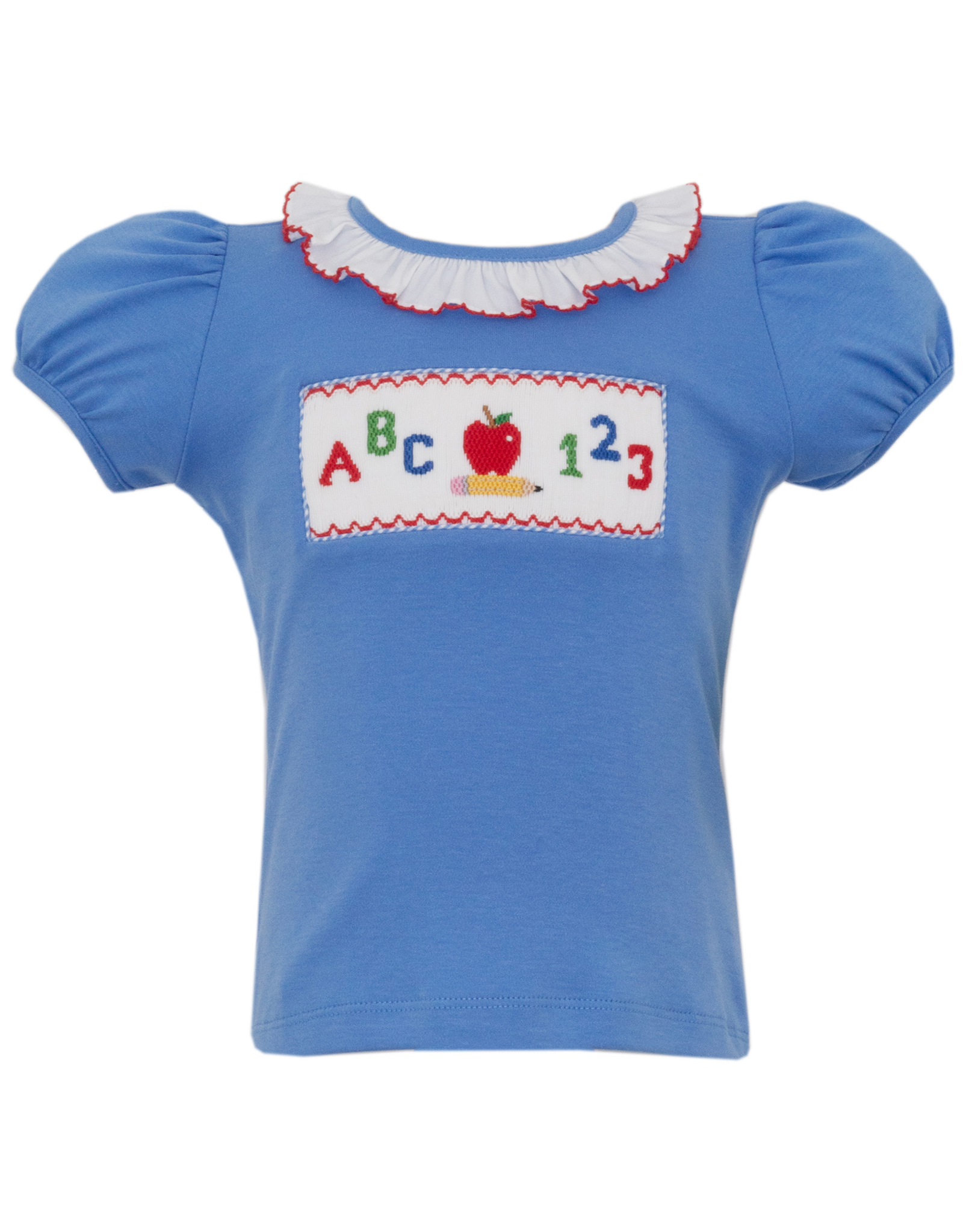 Anavini 600Q ABC/123 Blue Ruffle Smocked Shirt