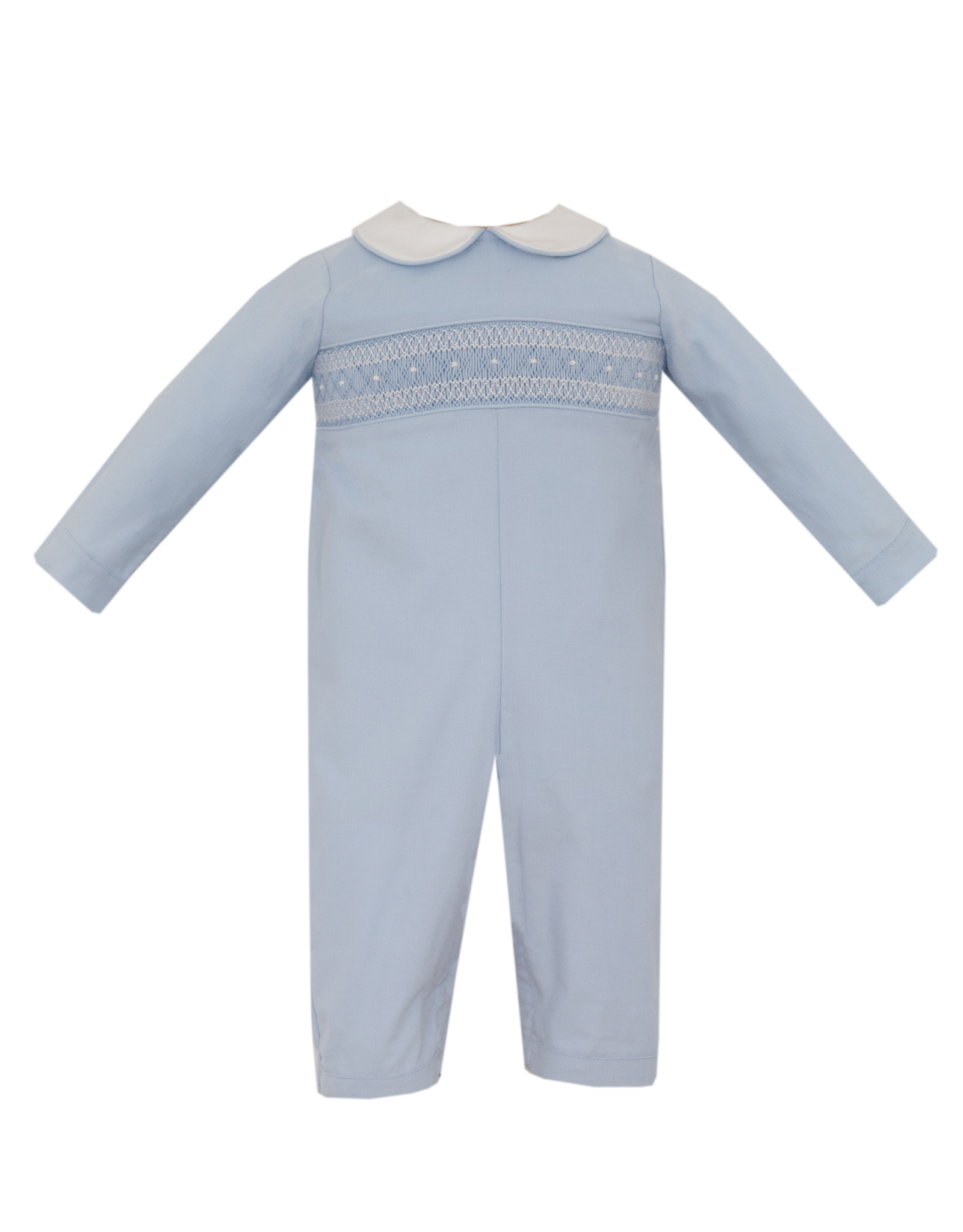 Petit Bebe 102J Ethan Blue Corduroy Smocked Long Romper