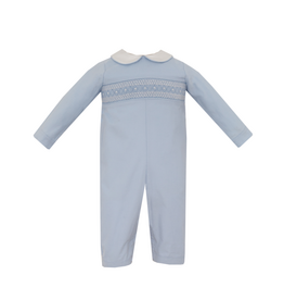 Petit Bebe Ethan Blue Corduroy Smocked Long Romper