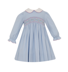 Petit Bebe Eloise Blue Corduroy Smocked Dress