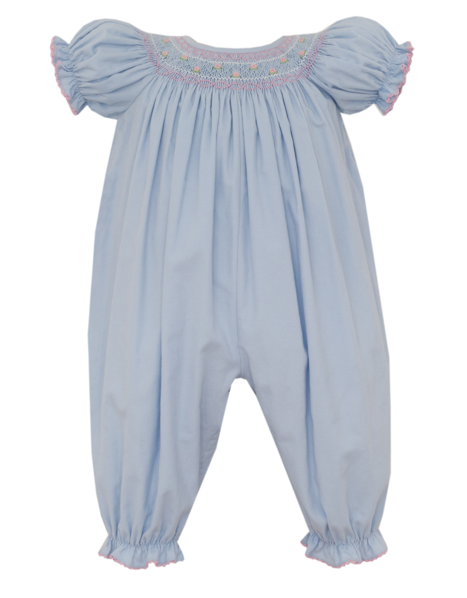 Petit Bebe 102F2 Eloise Blue Corduroy smocked Long Bubble