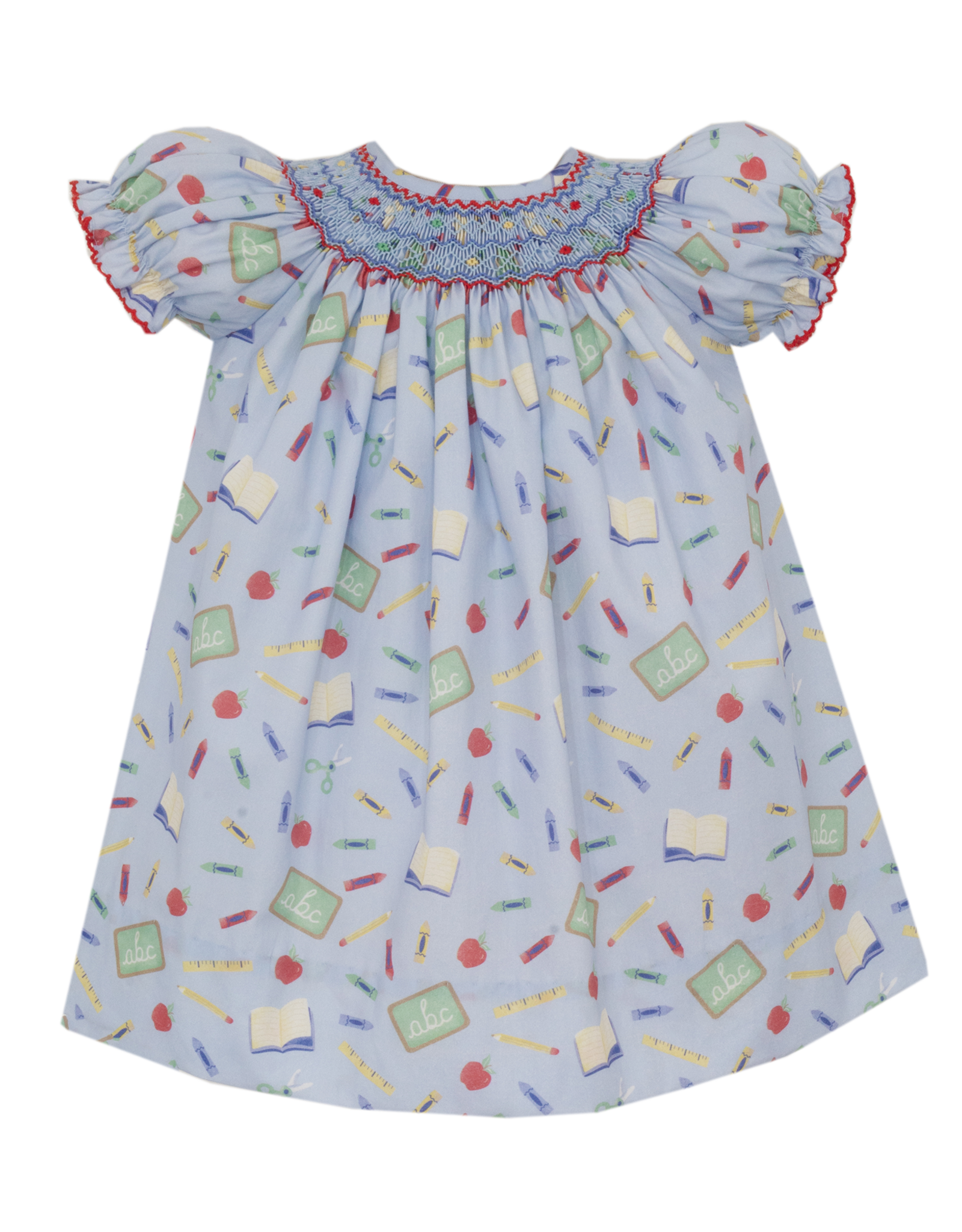 Petit Bebe 170A Back to School Print Smocked Bishop Dress