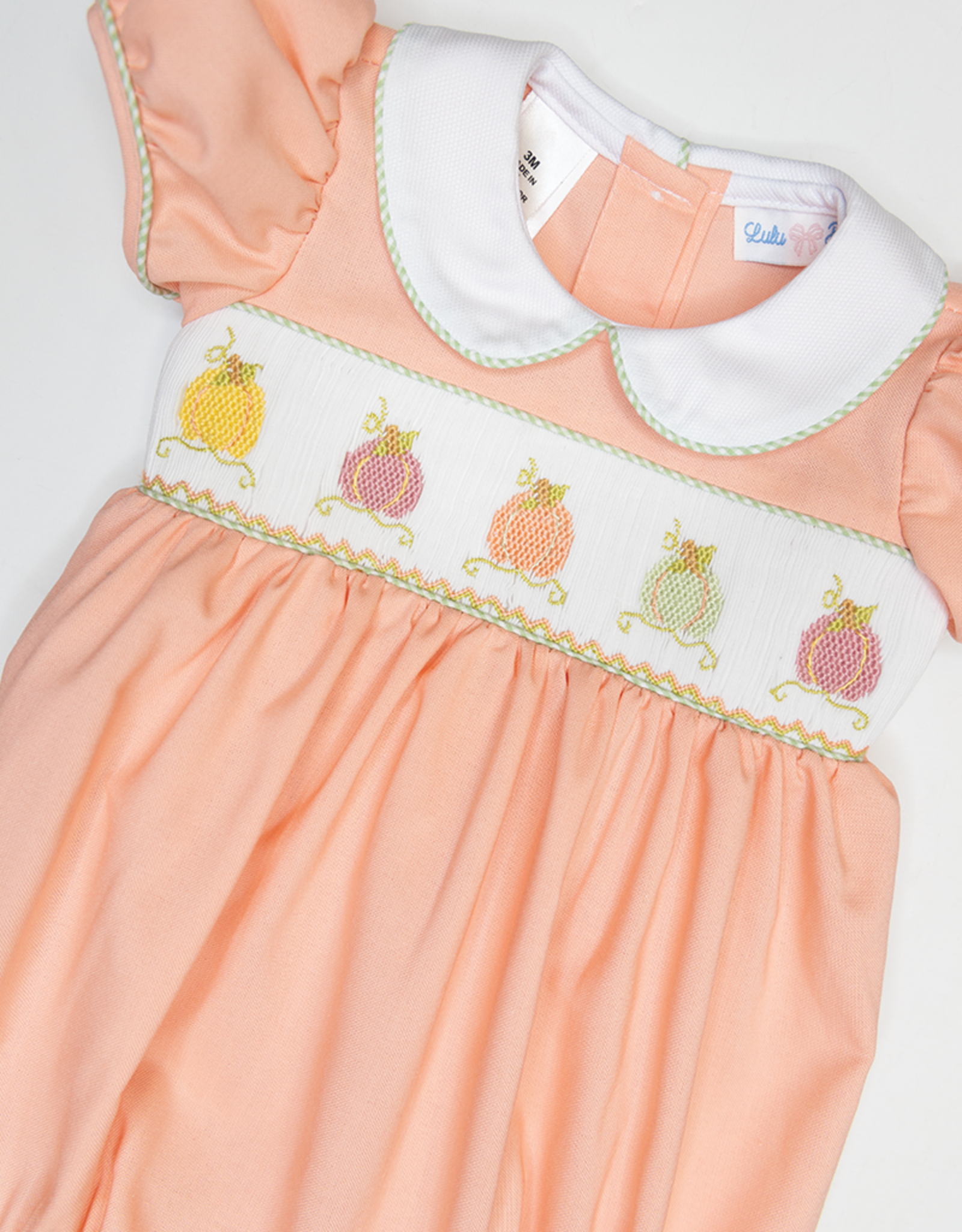Lulu Bebe LBF26  Rosie Pumpkin Smocked Bubble