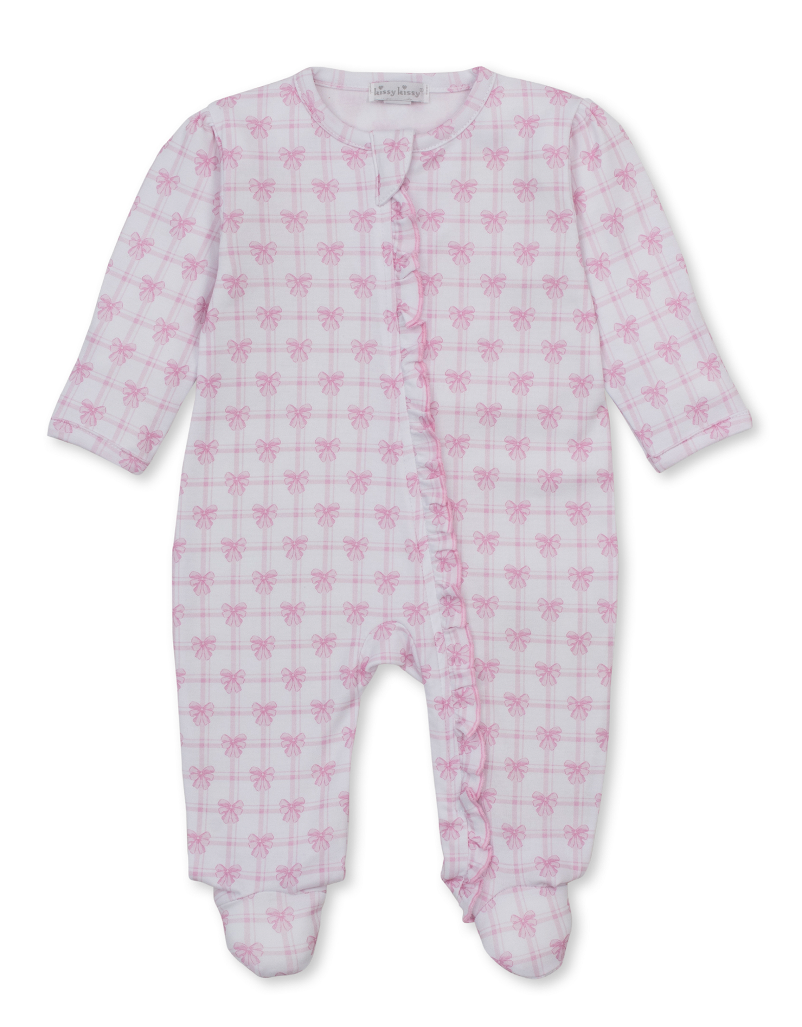 Kissy Kissy Windowpane Bows Zip Footie PINK