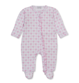 Kissy Kissy Windowpane Bows Zip Footie PINK