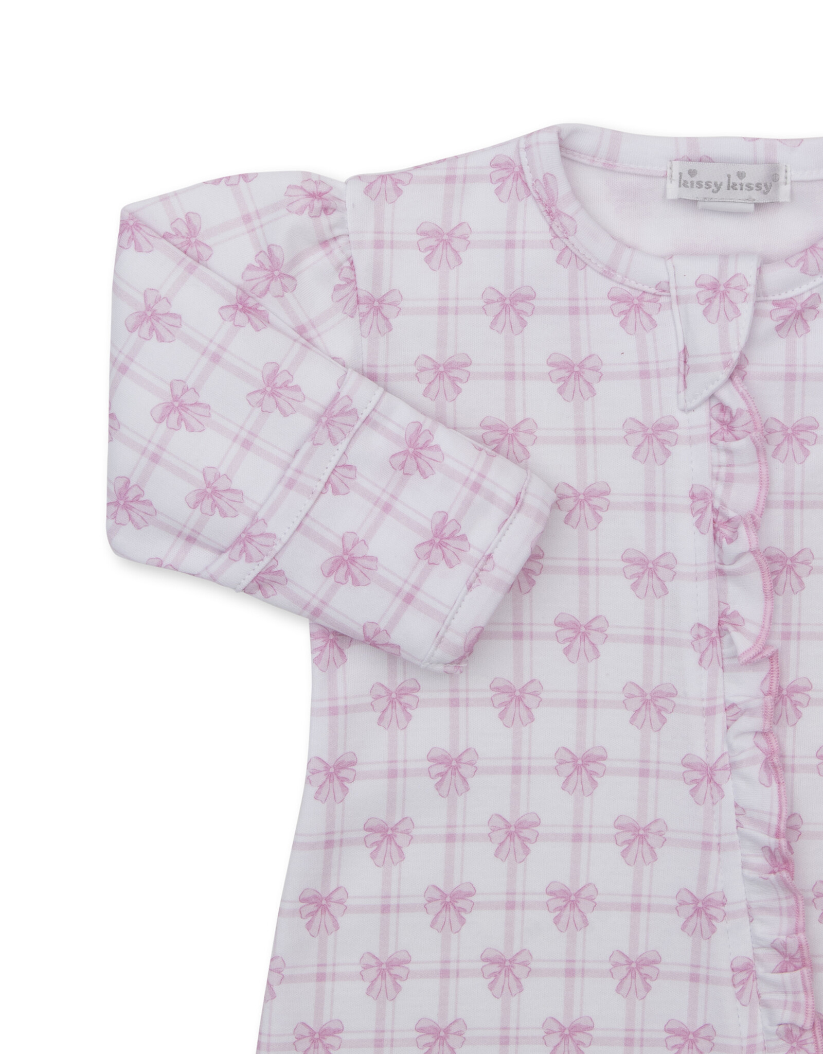 Kissy Kissy Windowpane Bows Zip Footie PINK