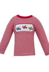 Anavini 552PL Red Airplane Smocked Shirt