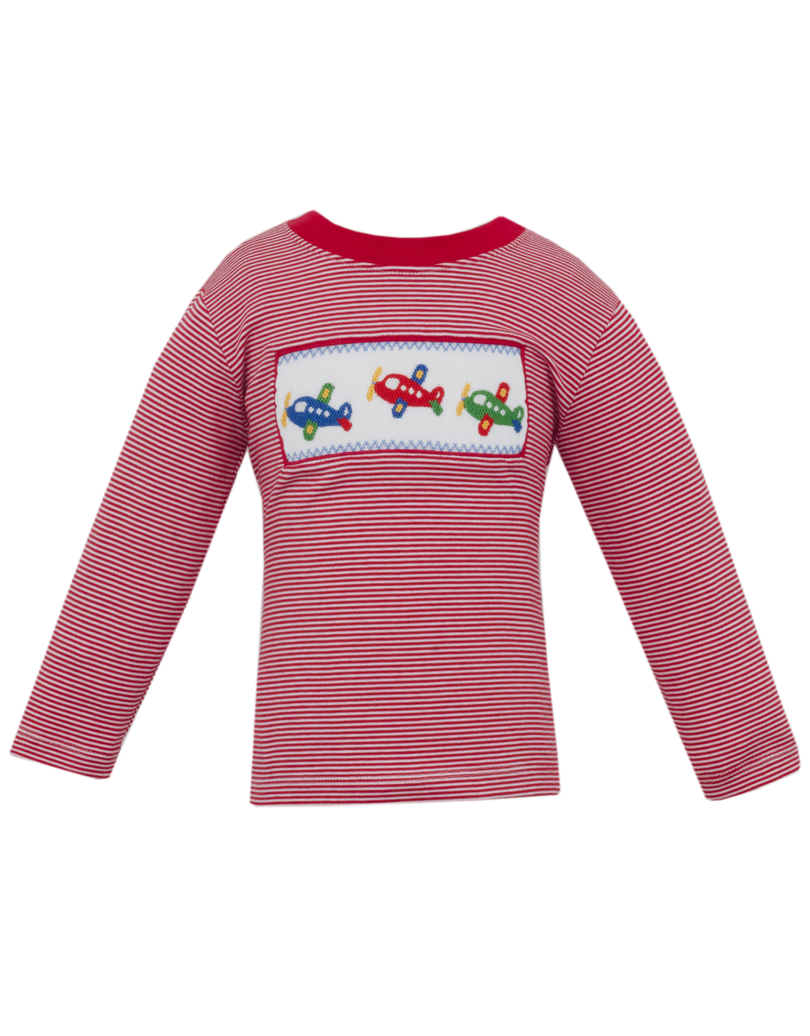Anavini 552PL Red Airplane Smocked Shirt