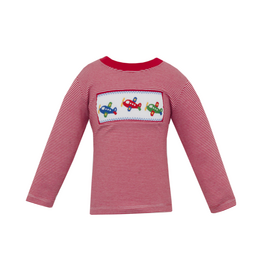 Anavini Red Airplane Smocked Shirt