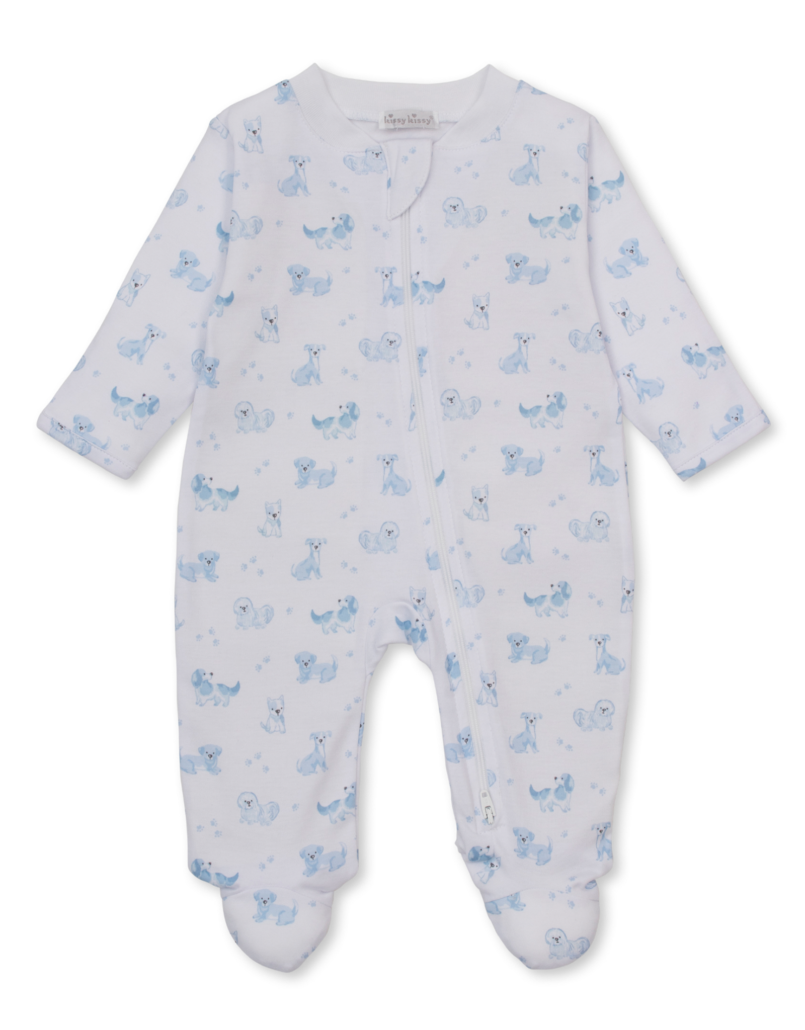 Kissy Kissy Puppy Paws Zip Footie BLUE