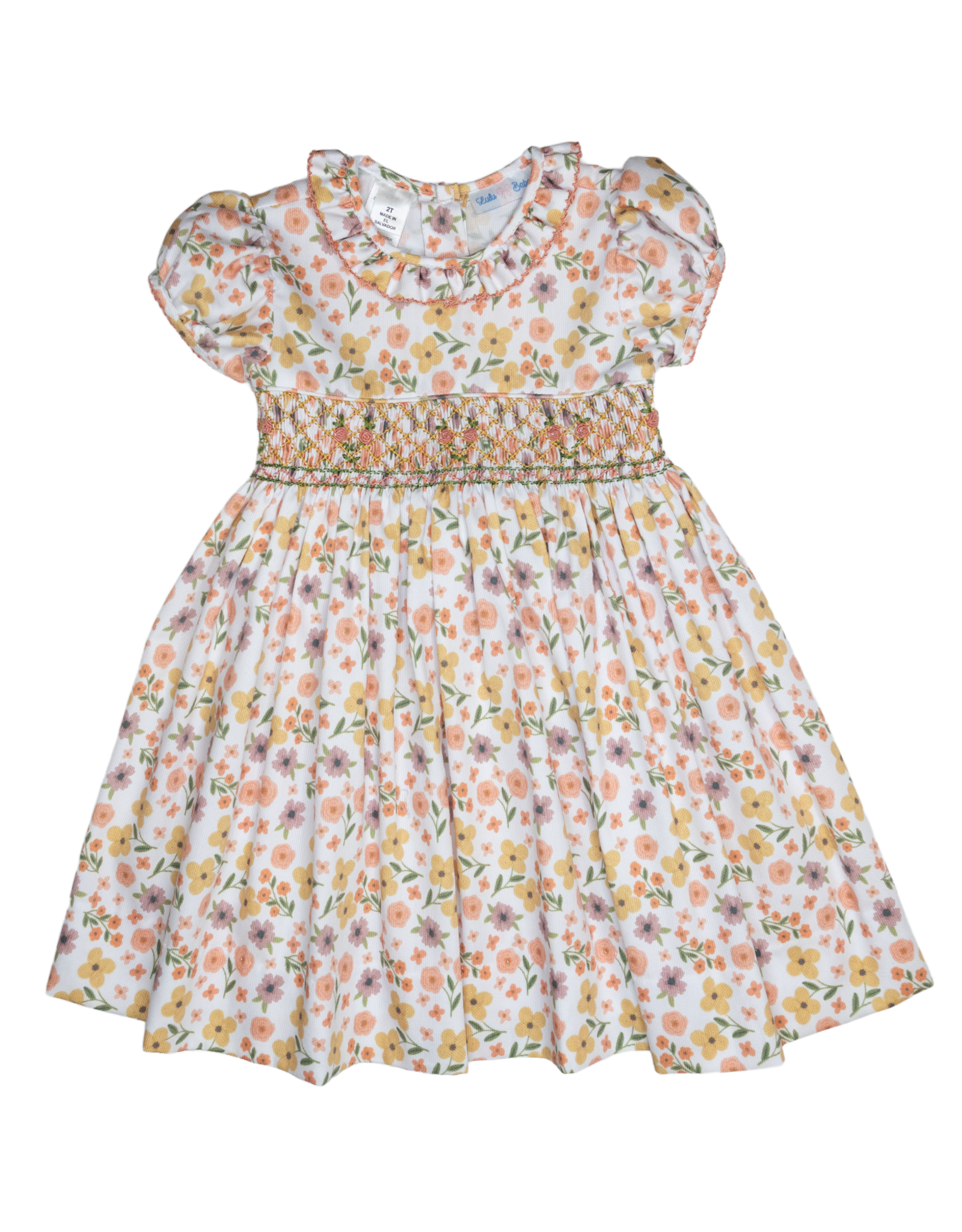 Lulu Bebe LBF26 Rose Fall Floral Smocked Waist Dress