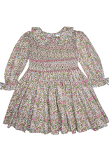 Lulu Bebe LBF26 Gianna Pink Vintage Floral Smocked Waist Dress