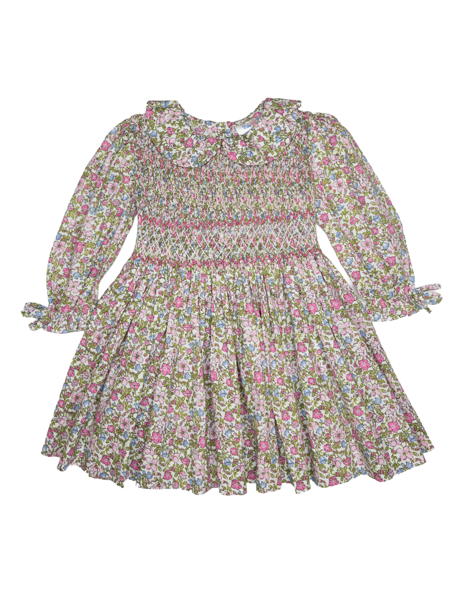 Lulu Bebe LBF26 Gianna Pink Vintage Floral Smocked Waist Dress