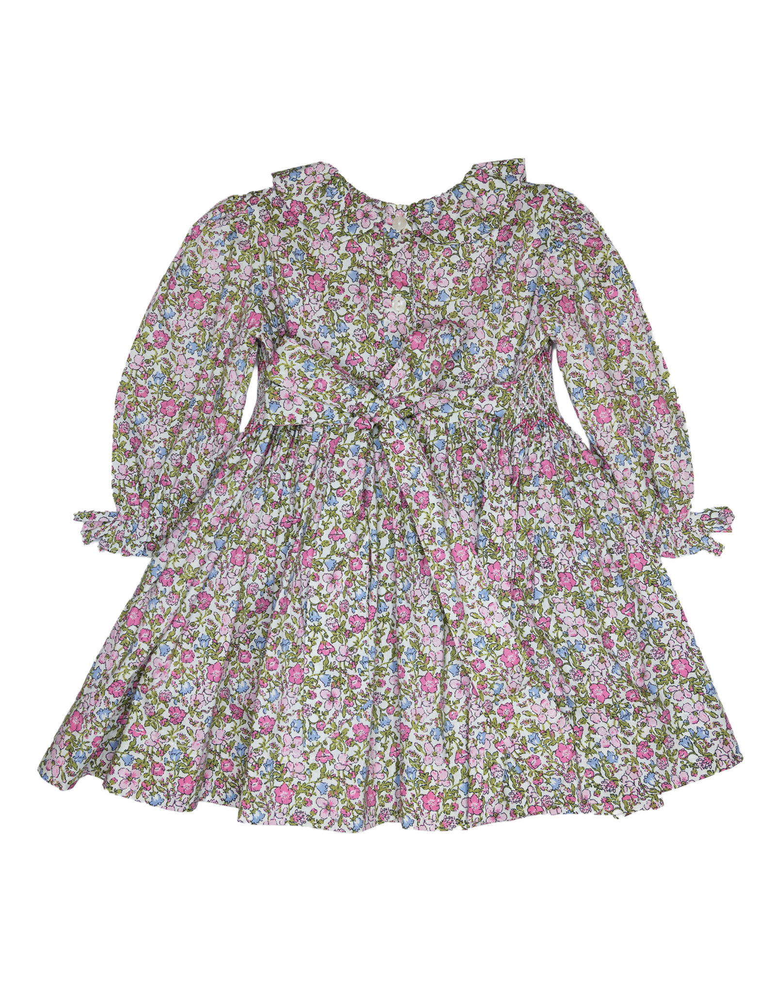 Lulu Bebe LBF26 Gianna Pink Vintage Floral Smocked Waist Dress