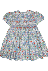Lulu Bebe LBF26 Gianna Blue Floral Smocked Waist Dress