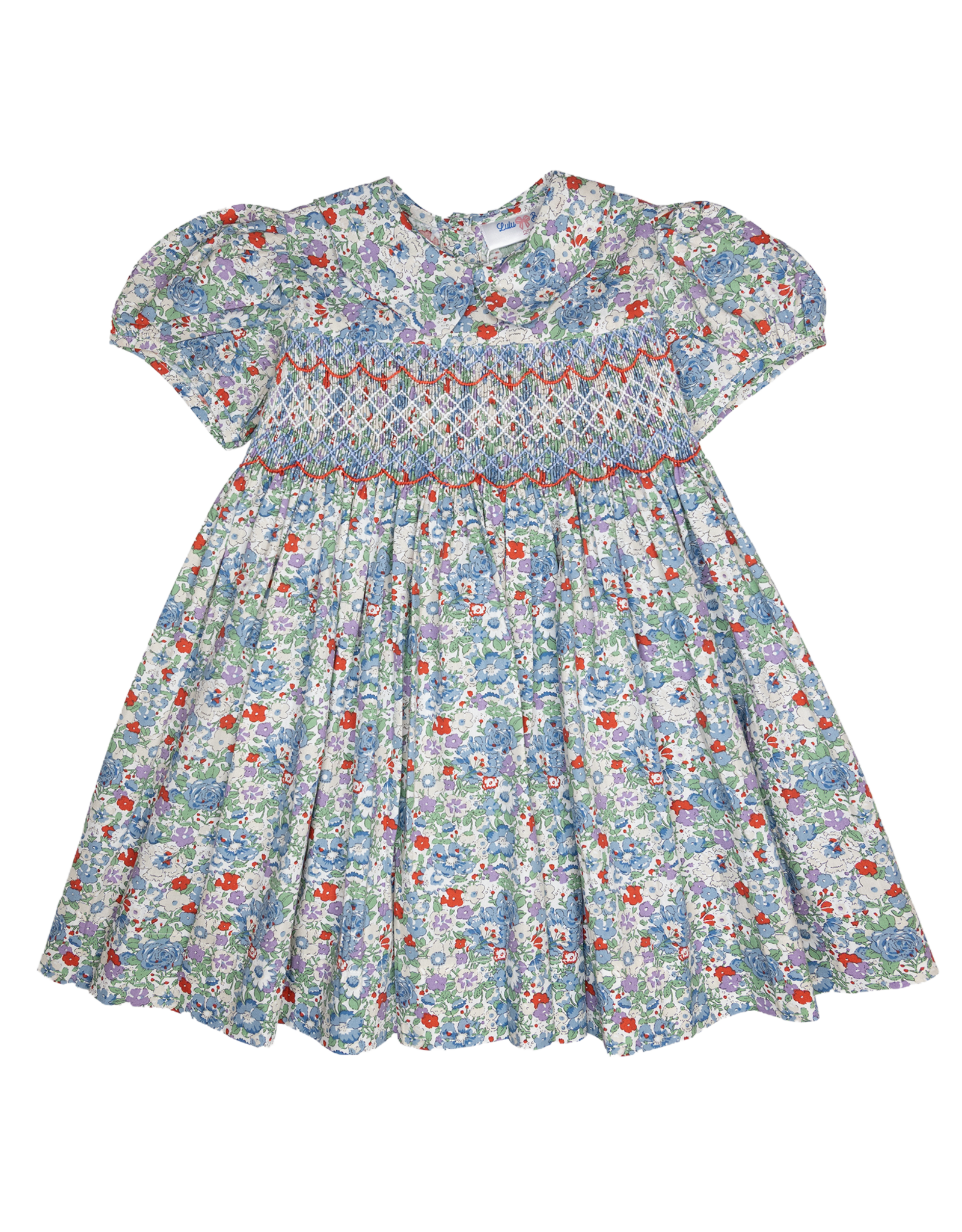 Lulu Bebe LBF26 Gianna Blue Floral Smocked Waist Dress