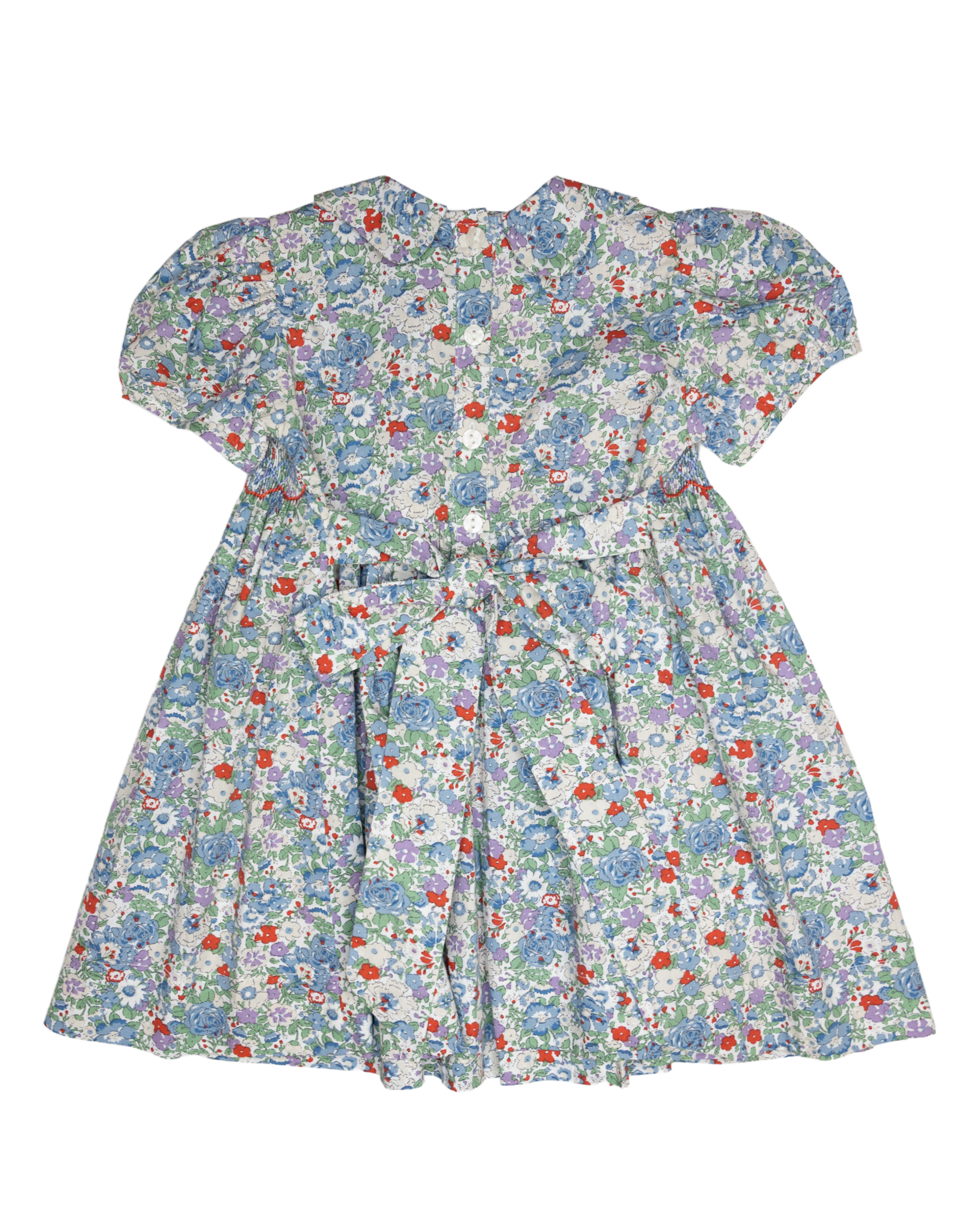 Lulu Bebe LBF26 Gianna Blue Floral Smocked Waist Dress