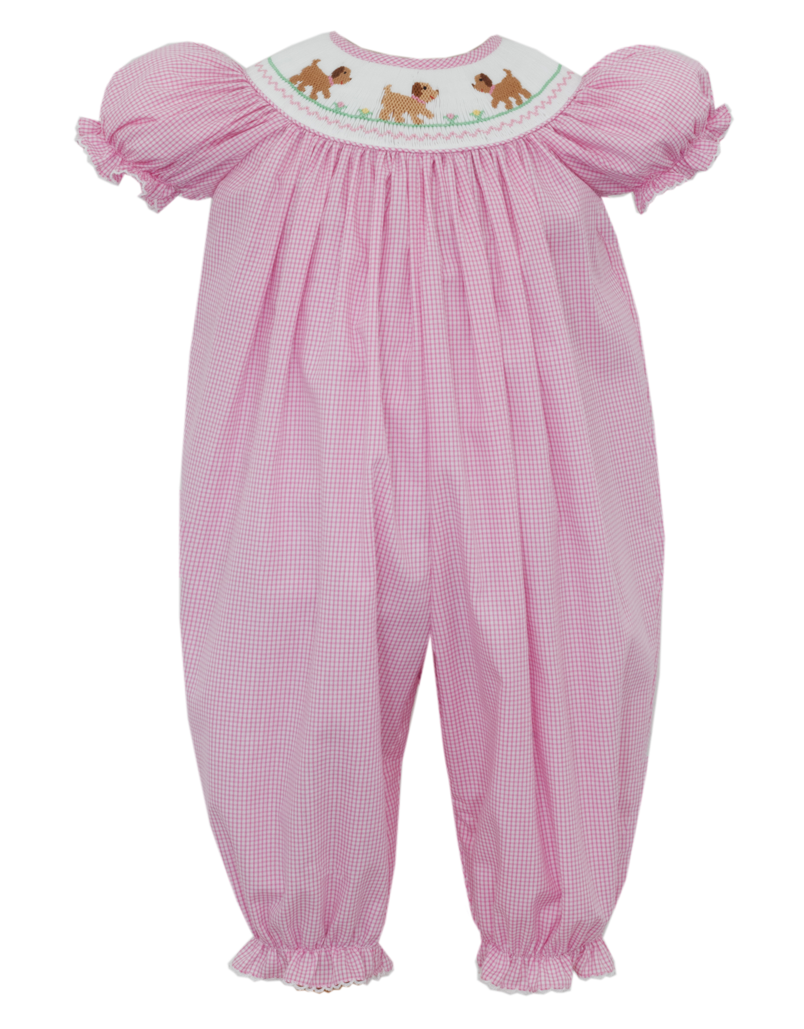 Petit Bebe 123F2 Puppies Smocked Bishop Long Bubble