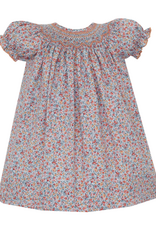 Petit Bebe 105A Alice Blue/Orange Floral Smocked Bishop Dress