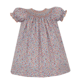 Petit Bebe Alice Blue/Orange Floral Smocked Bishop Dress