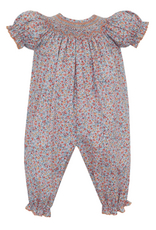 Petit Bebe 105F2 Alice Blue/Orange Floral Smocked Bishop Long Bubble