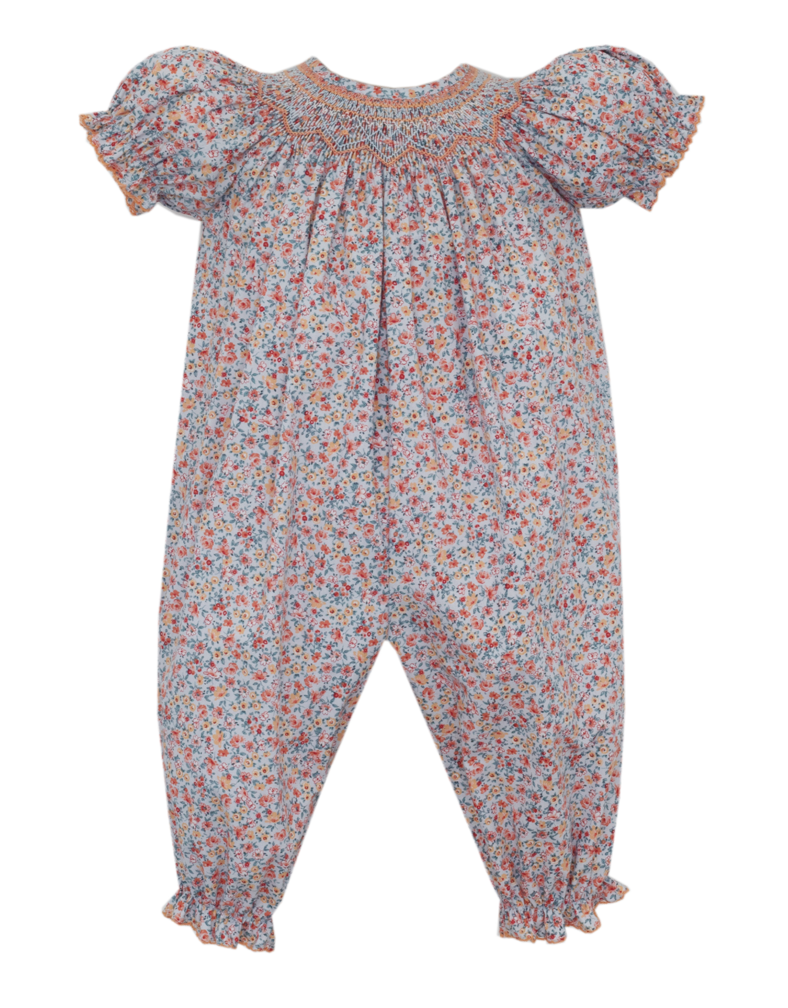 Petit Bebe 105F2 Alice Blue/Orange Floral Smocked Bishop Long Bubble