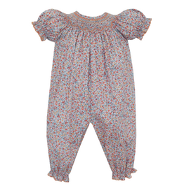 Petit Bebe Alice Blue/Orange Floral Smocked Bishop Long Bubble
