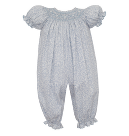 Petit Bebe Grace Lt. Blue Liberty Print Smocked Bishop Long Bubble