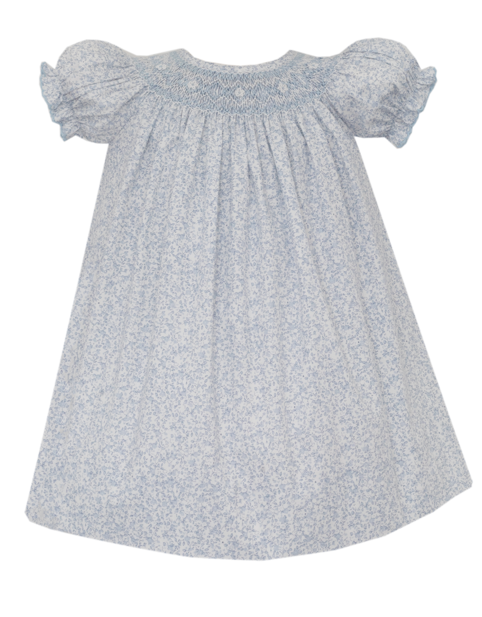Petit Bebe 103A Grace Lt. Blue Liberty Print Smocked Bishop Dress