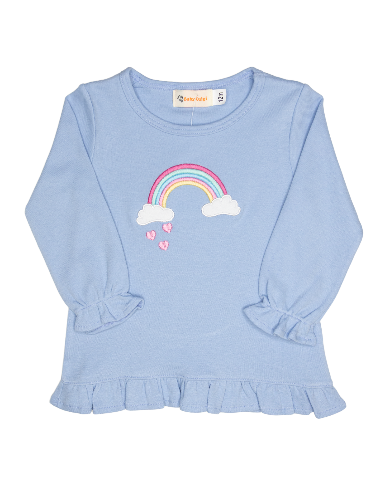 Luigi F26 Ruffle Shirt Blue Rainbow Hearts