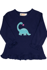 Luigi F26 Ruffle Shirt Navy Girl Brontosaurus