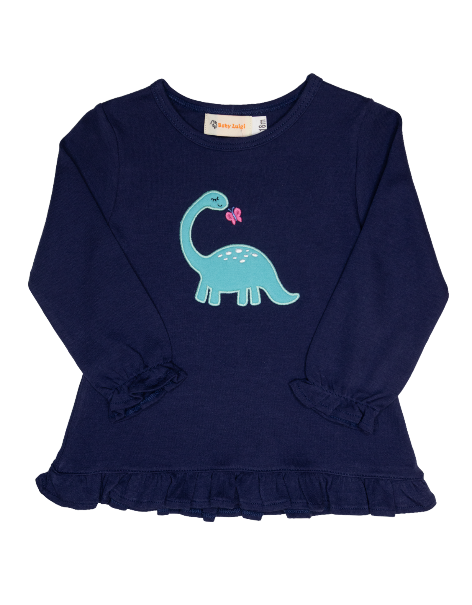 Luigi F26 Ruffle Shirt Navy Girl Brontosaurus