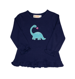 Luigi Ruffle Shirt Navy Girl Brontosaurus