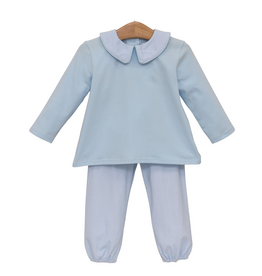 Trotter Street Kids Archie Bloomer Pant Set Light Blue Microgingham