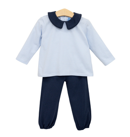 Trotter Street Kids Archie Bloomer Pant Set Lt. Blue Stripe/Navy
