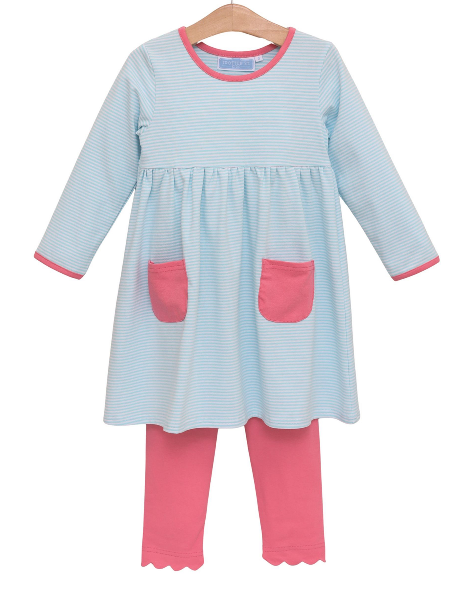 Trotter Street Kids TSF26 Annie Pant Set Mint Stripe/Pink